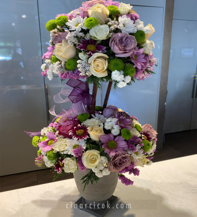 Mevsim Çiçeklerinden 2 katlı Top Aranjman